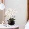 Artificial White Phalaenopsis Orchid Arrangement | 18-Inch | Elegant Black Ceramic Round Vase with Lifelike Silk Blooms & Latex Green Foliage | Table Centerpieces | Home & Office Decor